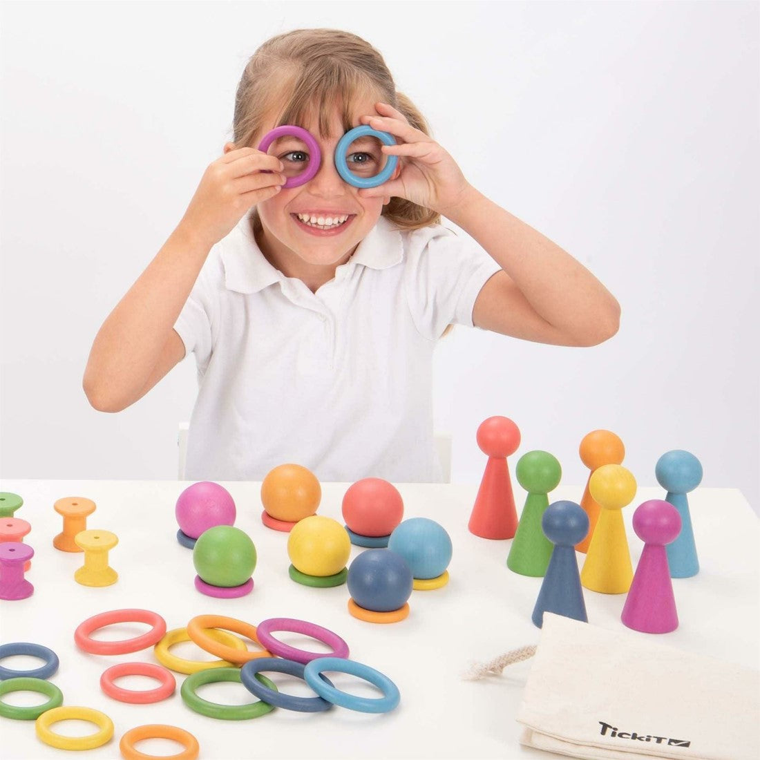 Houten TickiT Ringen - Regenboog