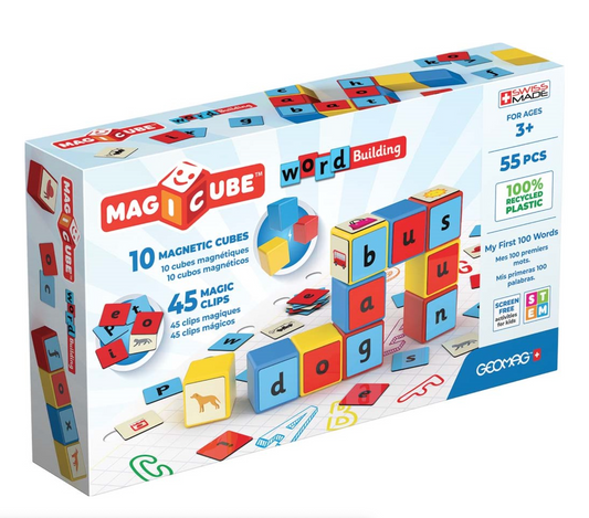 Magneetspeelgoed - geomag magicube word building – 55-delig - 10 blokjes + 45 plaatjes  (1–6 jaar)