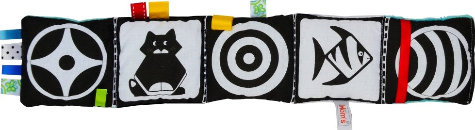 Baby zacht activiteitenboek zwart wit blauw – vanaf geboorte | Mom’s Care